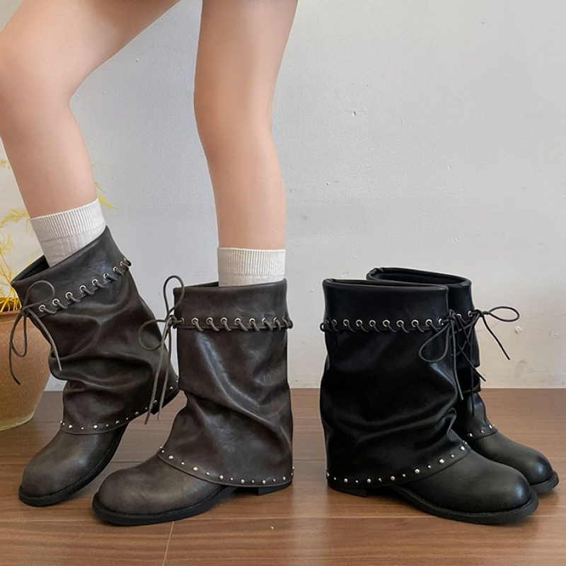 Leather Classic Strap - Stivali da donna a mezza gamba,